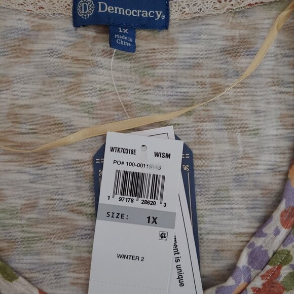 Democracy V Neck Boho Blouse Long Sleeve plus Size 1X - Picture 7 of 8